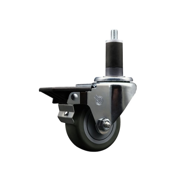 3'' Gray Poly Swivel 1-1/4'' Expanding Stem Caster with Brake